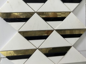 Mermer Bi Inlay Brass Triangle Diamond Mosaic Tile Backsplash
