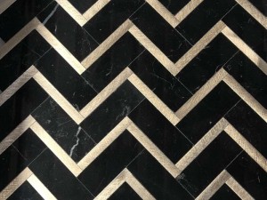 Metal Inlay Black Herringbone Marble Tile Popular Mosaic Backsplash
