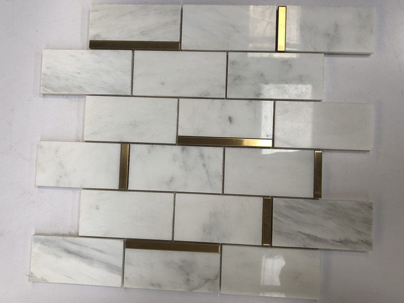 Metal Inlay Oriental White Marble Mosaic Subway Tile Para sa WallFloor (4)