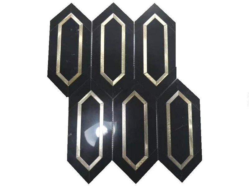 Modernus dizaino piketų šešiakampis patalpose dekoravimas juodo akmens mozaikinė plytelė