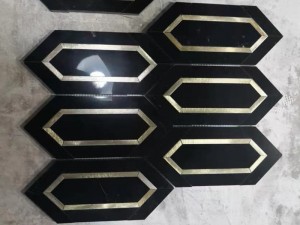 Modern Design Picket Hexagon Indoor Decoration Black Stone Mosaic Tile