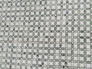 Desain Modern Putih Lan Ijo Waterjet Marmer Mosaik Bunga Lily Tile (5)