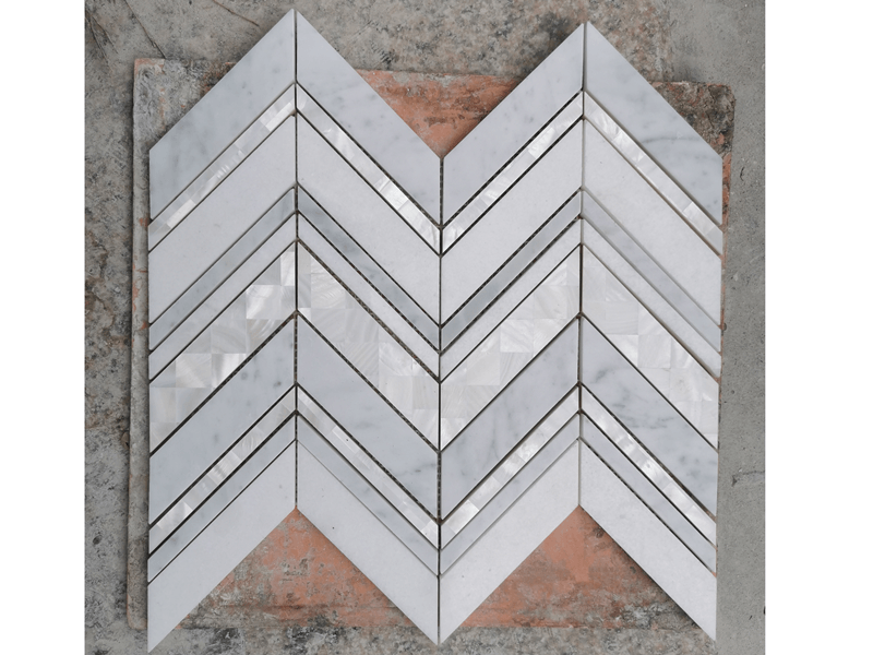 ថ្មធម្មជាតិ ថ្មម៉ាប Seashell Mosaic Wall Tile Chevron Backsplash (8)