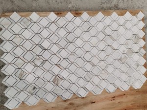 Яклухт 3d Cube Tile Backsplash Calacatta тиллоӣ мармар Мозаика плиткаи