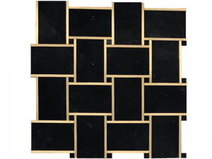 Натуральна чорна мармурова плитка з мозаїчною плиткою Basketweave з латунної інкрустації
