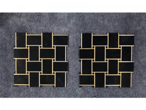 ကြေးဝါအင်းလေး Basketweave Mosaic Tile ဖြင့် သဘာဝအနက်ရောင် စကျင်ကျောက်ပြား