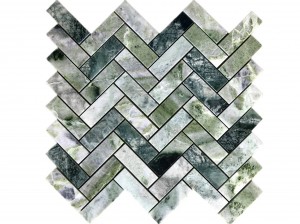 Natural Green Marble Herringbone Mosaic Stone Tile Backsplash