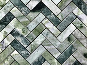 Backsplash de azulejo de pedra de mosaico de espinha de peixe de mármore verde natural (3)