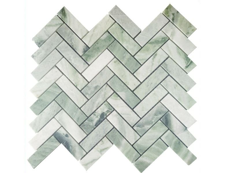 Naravna zelena marmorna ploščica ribja kost za stenski mozaik in talni mozaik v kopalnici