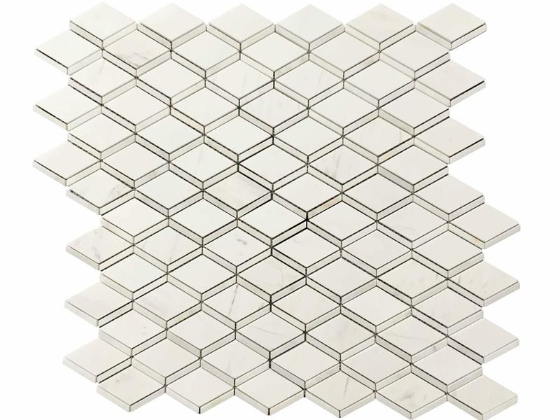 Natūralaus marmuro 3D deimantinės mozaikos baltos rombo marmurinės plytelės