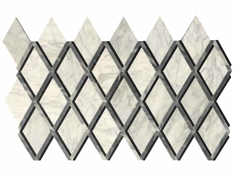 Pllakë mermeri me gurë natyral 3D Romb në ngjyrë të bardhë dhe gri
