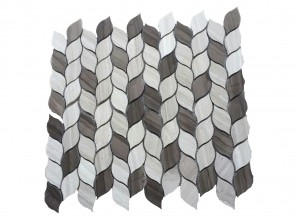 Azulexos de mosaico de mármore con chorro de auga natural Patrón de follas Azulexos contra salpicaduras (1)
