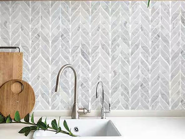Natural Waterjet Marble Mosaic Tile Leaf Pattern Backsplash Tile (7)