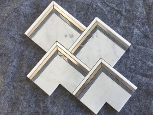 Natural White Arrow Marble And Metal Mosaic Tile Backsplash Wall