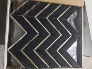 Nero Marquina Chevron Tile Pattern Kitchen Metal Inlay Marble Supplier