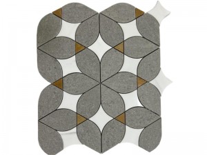 Ọhụrụ ihe ịchọ mma Waterjet Tile Grey na White Flower Marble Mosaic