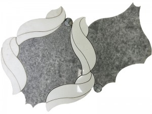 کاشی بک اسپلش موزائیک خاکستری و سفید واترجت مرمری طرح جدید