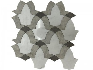 အသစ်စကျင်ကျောက်ပြား Mosaic ပုံစံအဖြူနှင့်မီးခိုးရောင် Mosaic ကြွေပြား Backsplash