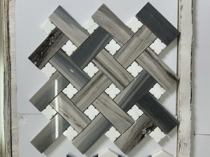 Nauja natūralaus pilko marmuro Basketweave mozaikinė plytelė vonios kambariui / virtuvei