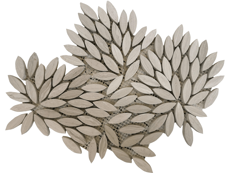 Sehlahisoa se Secha sa Wooden White Mosaic Marble Leaf Pattern Backsplash (1)