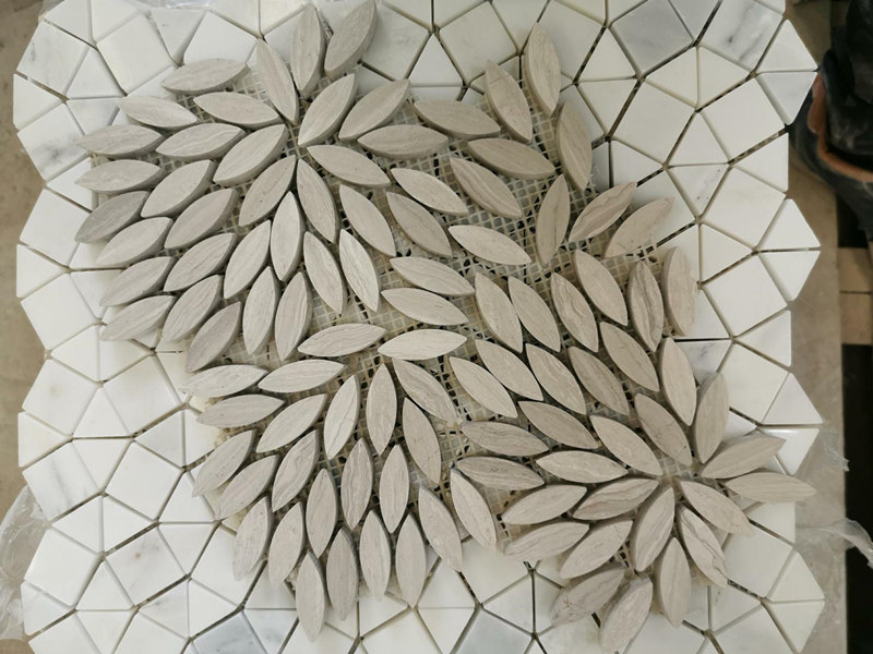 Sehlahisoa se Secha sa Wooden White Mosaic Marble Leaf Pattern Backsplash (4)