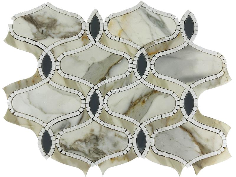 Bag-ong Estilo nga Waterjet Arabesque Calacatta Gold Marble Mosaic Tile