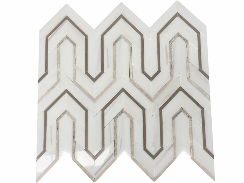 Bag-ong White Picket Mosaic Pinasinaw nga Berlinetta Geometric Marble Tile (1)(1)