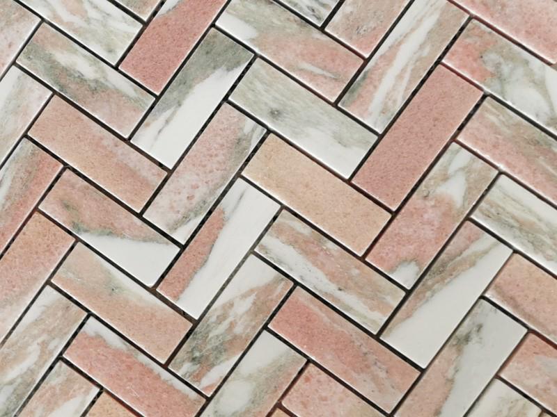 Okuta tuntun moseiki Pink marble herringbone tile