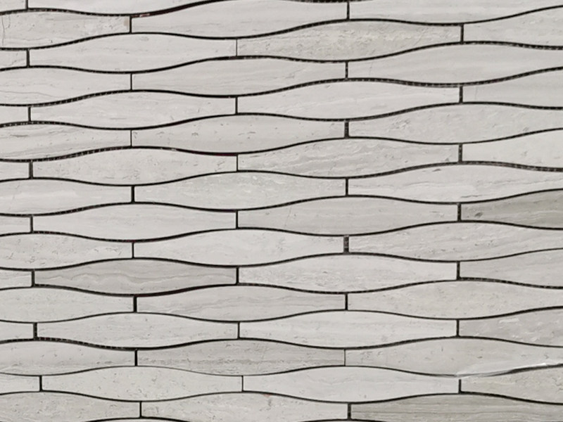 Paprastos Waterjet medinės balto marmuro mozaikinės plytelės, skirtos didelių sienų dekoravimui