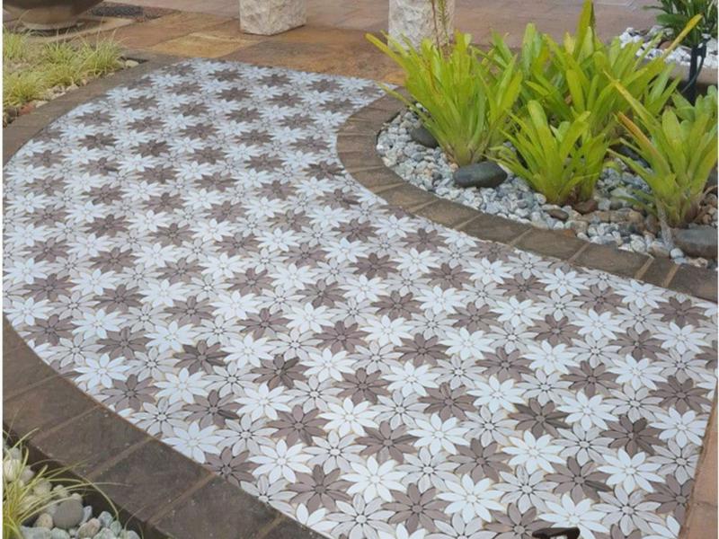ʻO ka pā pōhaku a me nā ʻili papahele Waterjet Sunflower Mosaic Tile Pattern (6)