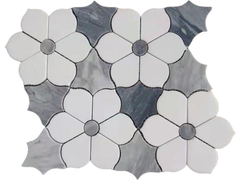Thassos White ແລະ Bardiglio Carrara Waterjet ກະເບື້ອງ Marble Mosaic