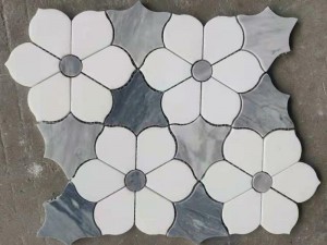 Hoobkas Rau Ntuj Polished Paj Pattern Dej Dav Hlau Marble Mosaic Vuas WPM128