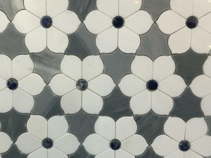 Thassos White And Bardiglio Carrara Waterjet Marble Mosaic Plate