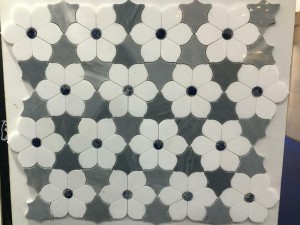 IThassos White kunye neBardiglio Carrara Waterjet Ithayile yeMarble Mosaic
