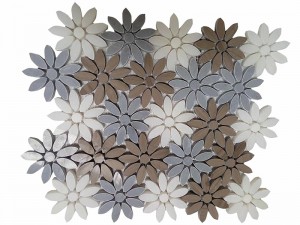 Triple Colors Mixed Sunflower Waterjet Stone Flower Marble Mosaic Tile