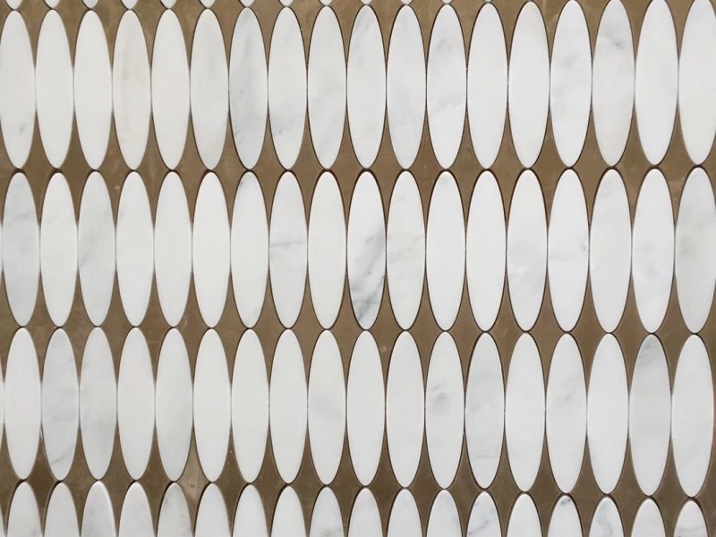 Tuile de mosaïque de marbre ovale d'incrustation en métal de diamant de conception unique pour le mur (2)