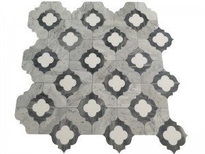 Waterjet Cut Gray At White Flower Marble Mosaic Para sa Wall/Floor Tile