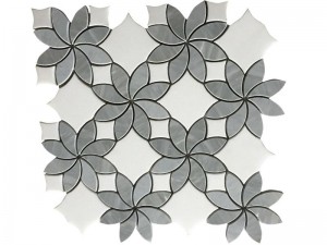 Waterjet marmurinių gėlių mozaikinės pilkos ir baltos mozaikos plytelės