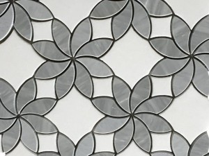 Waterjet Marble Flower Mosaic ສີຂີ້ເຖົ່າແລະກະເບື້ອງ Mosaic ສີຂາວ