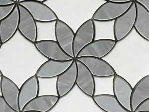 Mosaico de flor de mármore Waterjet azulejos de mosaico cinza e branco