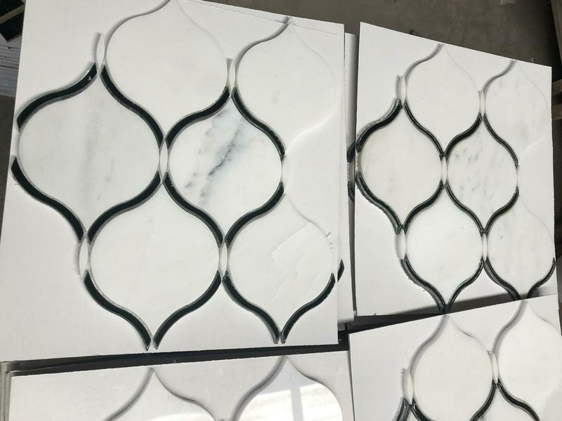 Waterjet Stone Mosaic White Marble Arabesque Tile For Wall Decor (3)