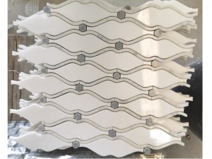 맞춤형 워터 제트 흰색 물결 모양의 아라베스크 대리석 벽 모자이크 타일