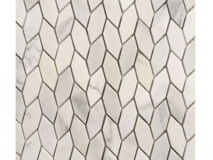 Placi de perete din mozaic din piatră naturală albă cu model de frunze