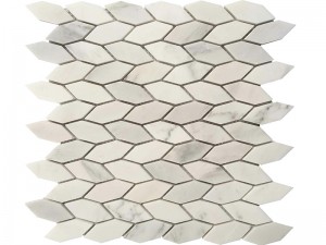 Baltos natūralaus akmens mozaikinės sienų plytelės, lapų raštas Backsplash
