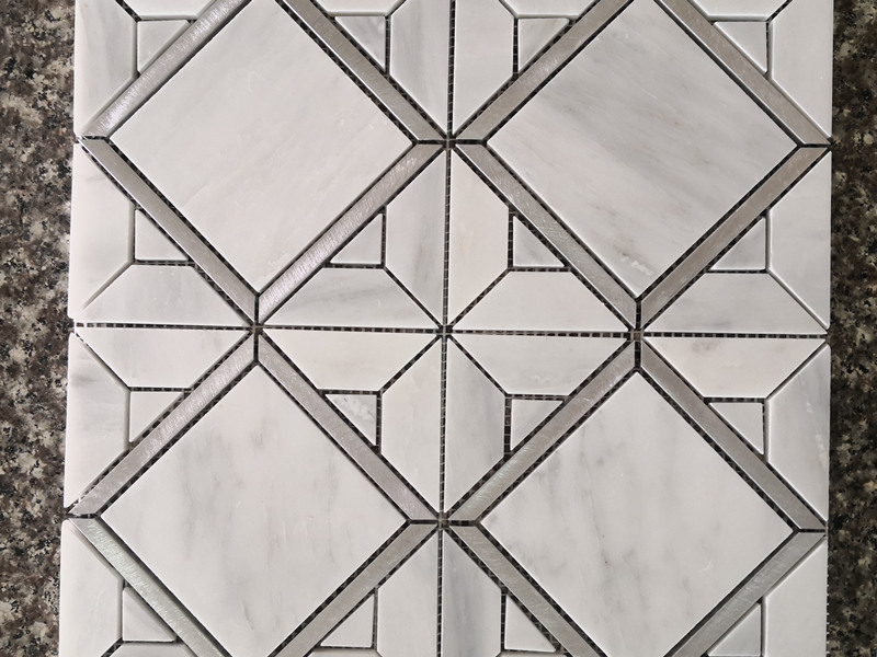 Baltos kvadratinės mozaikos plytelių formos nerūdijančio plieno deimantinės mozaikos (3)