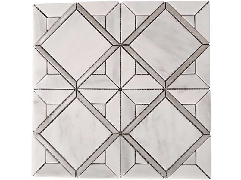 White Square Square Mosaic Tile e Shaped Shaped Stainless Steel Diamond Mosaics (1)
