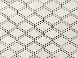 Lag luam wholesale Dawb Rhombus Backsplash 3D Marble Mosaic Pobzeb