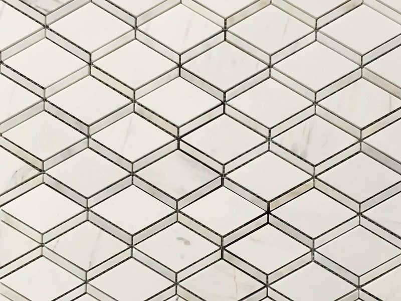 លក់ដុំ 3D Diamond Mosaic White Rhombus ក្បឿង 3D Stone Mosaic