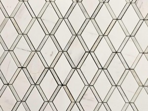 Roisa White Rhombus Backsplash 3D Marble Mosaic Tile