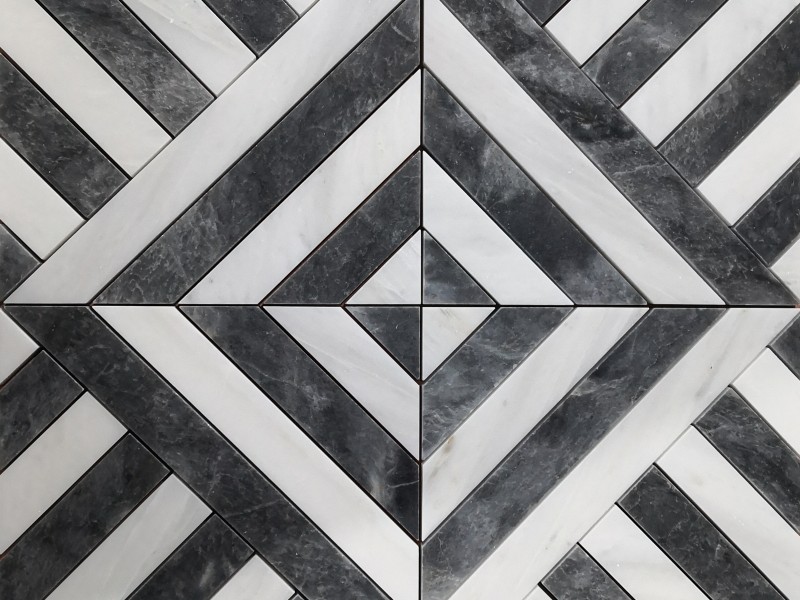 Pllakë mermeri 3d me shumicë, gri dhe e bardhë, spërkatje me diamant me mozaik (1)